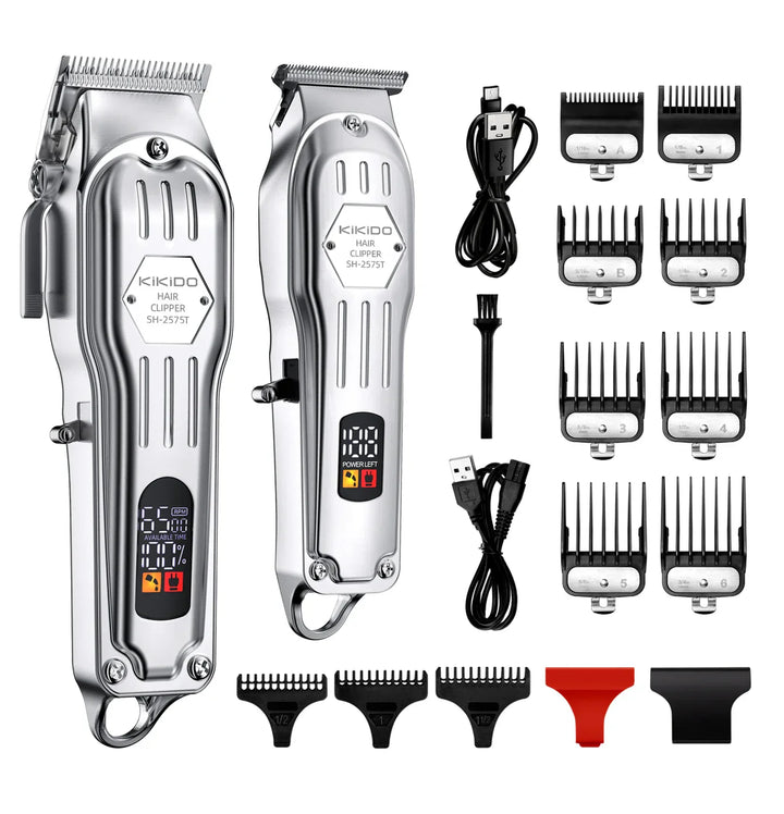 KIKIDO 2in1 Adjustable Cordless Hair Cutting Machine Full Metal Combo Kit Barber Hair Clipper Beard Shaver Kit for Men Gift2575T