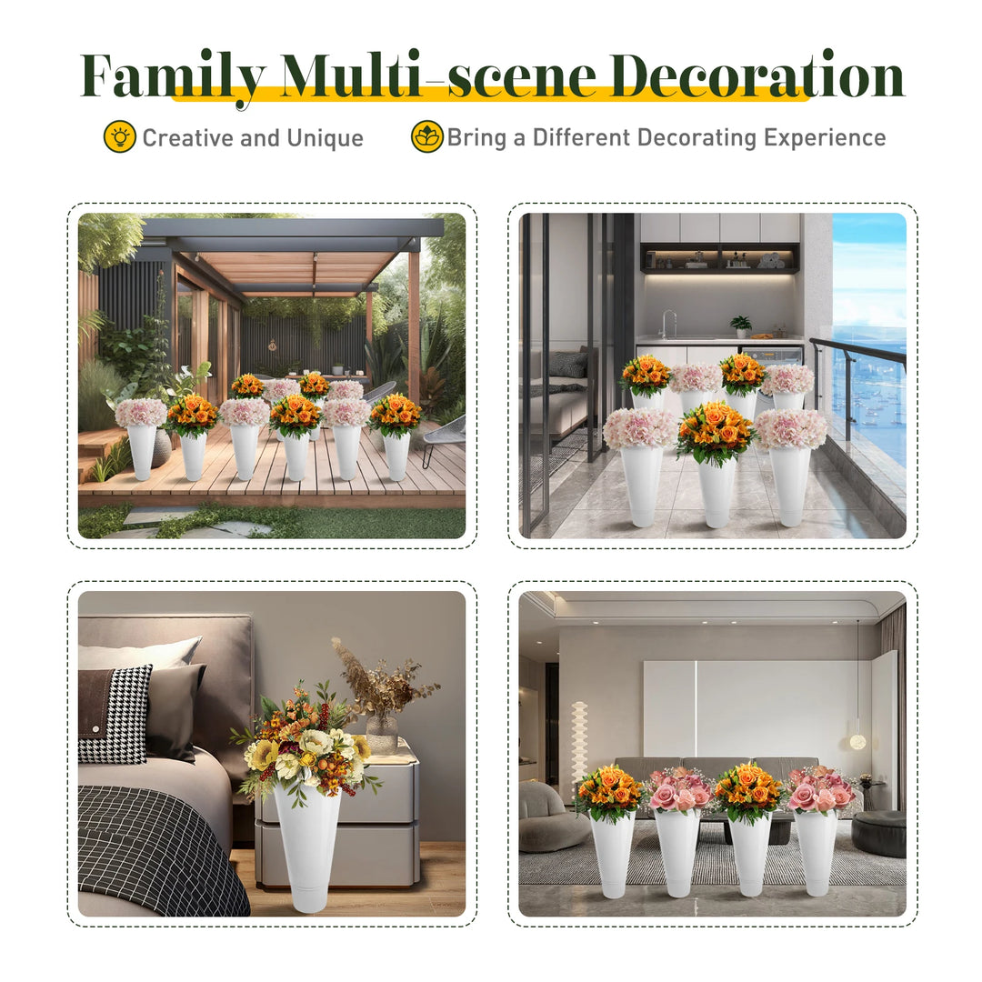 3 Layers Flower Display Stand Movable Modern Metal Plant Shelf with 12Pcs Flower Buckets & Wheels for Home Garden Patio Balcony