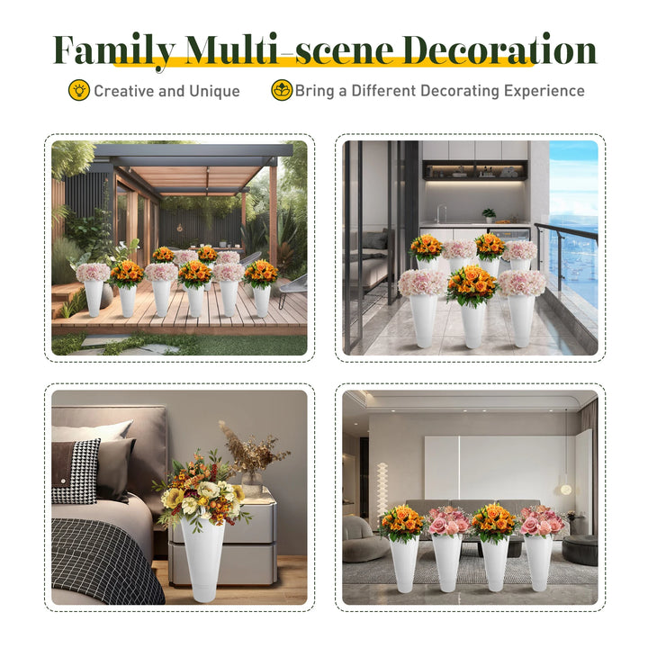 3 Layers Flower Display Stand Movable Modern Metal Plant Shelf with 12Pcs Flower Buckets & Wheels for Home Garden Patio Balcony