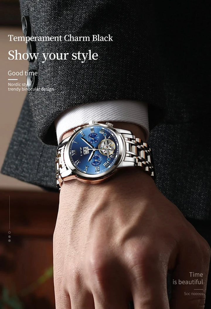LIGE Fashion Men's Mechanical WristWatches Business Waterproof Tourbillon Watch Men Top Brand Luxury Automatic Watches For Men