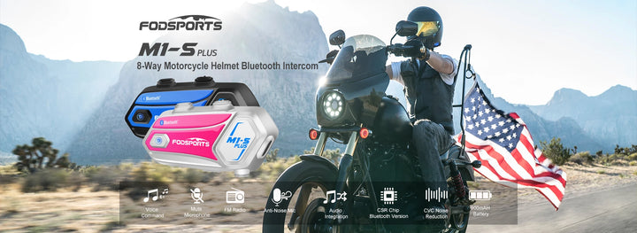 2Pcs Fodsports M1-S Plus Motorcycle Helmet Intercom Bluetooth Headset 8 Riders Moto Interphone,Music Sharing,FM Radio