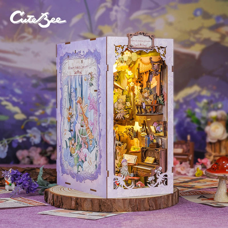 CUTEBEE Bookstore Book Nook with Light DIY Miniature Wooden Dollhouse for Decor Gift Bookshelf Insert Kit 3D Puzzle