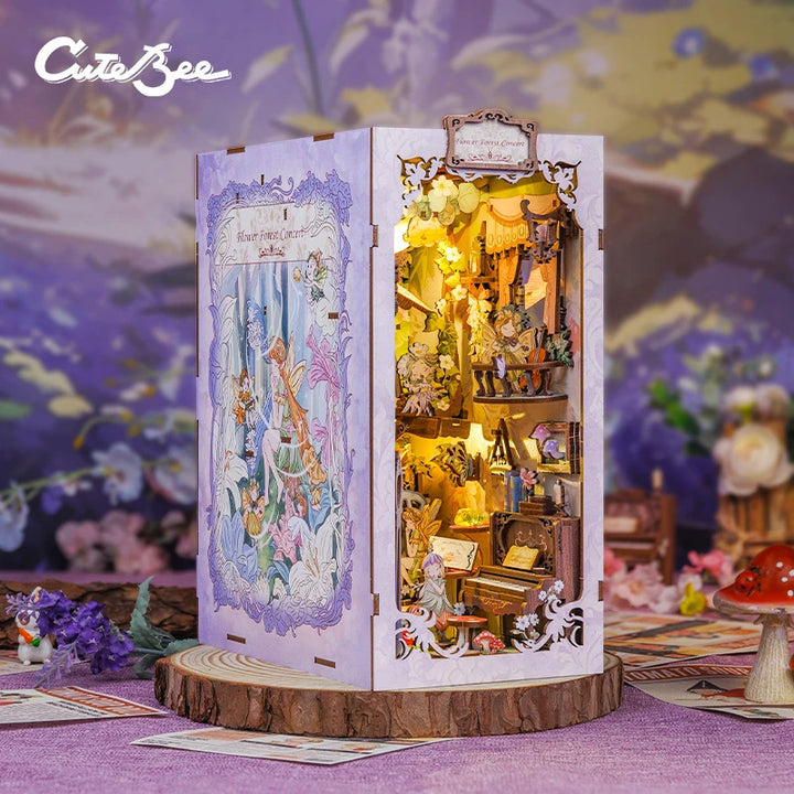 CUTEBEE Bookstore Book Nook with Light DIY Miniature Wooden Dollhouse for Decor Gift Bookshelf Insert Kit 3D Puzzle