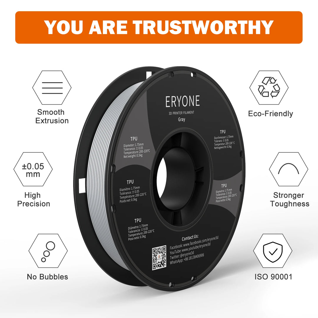 Eryone Flexible TPU Filament 1.75mm 3D Printing TPU Filament for 3D Printer 1 Spool 0.5kg New Arrival Fast Shipping