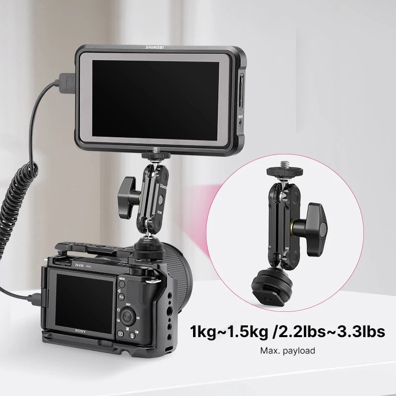 Ulanzi R098 Double Ball Heads Magic Arm with Cold Shoe Mount 1/4''  Screw for DSLR Camera Monitor Mic Video Light Super Clamp