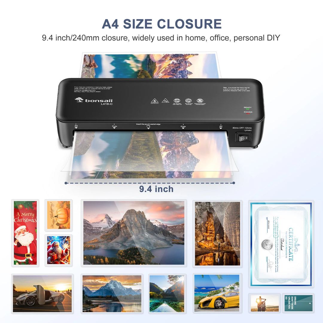 Bonsaii 9-Inch Thermal Laminator with Never Jam Tech for Docs, Posters, Photos - Simple & Convenient for Home, Office, School