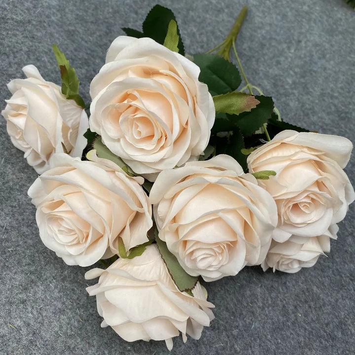 9-Head Artificial Rose Bouquet Decor
