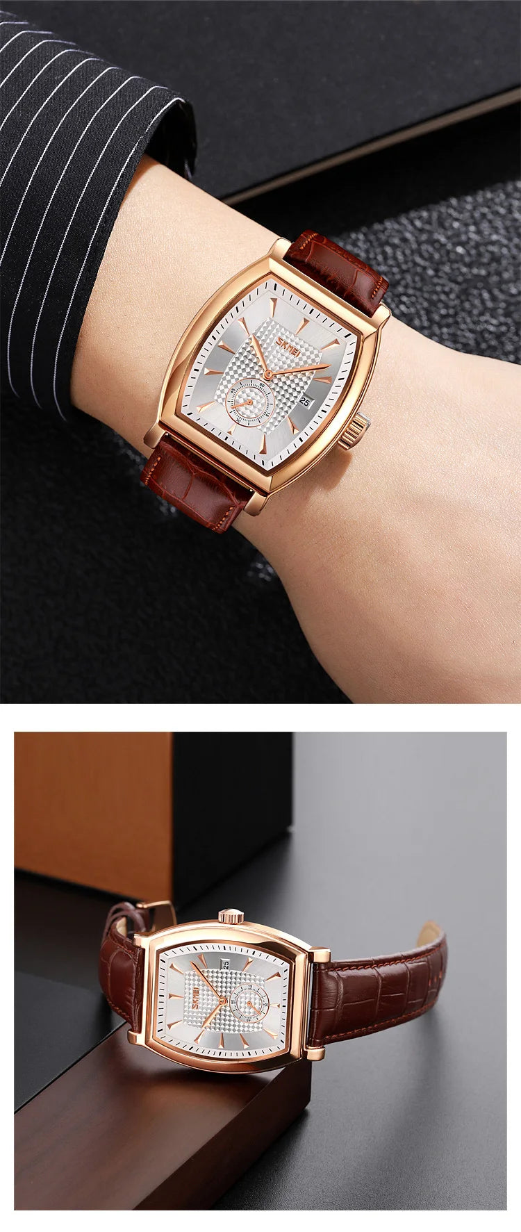 SKMEI relogio masculino Top Brand Luxury Genuine Leather Strap Business Mens Watches Waterproof Quartz Date Time Wristwatches