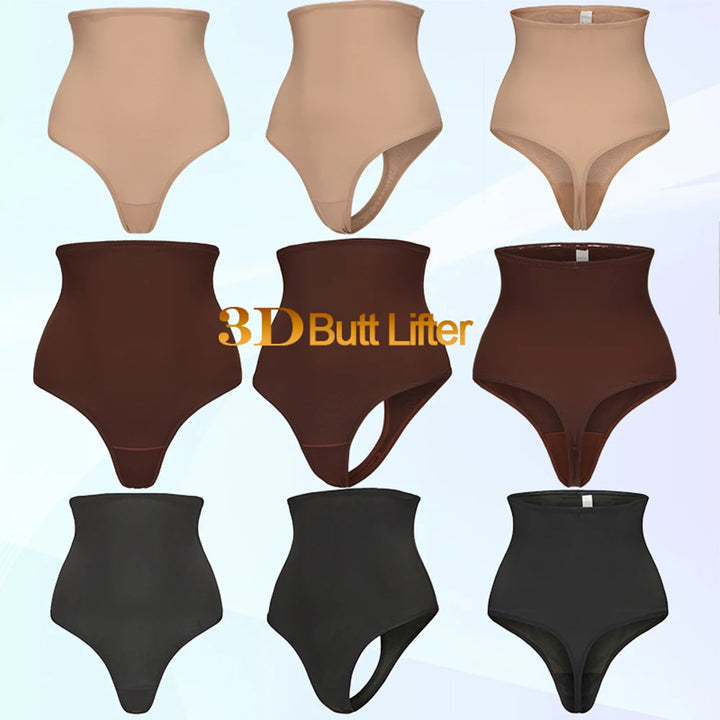 Women Thong Shapewear High Waist Body Shaper Tummy Control Stretch Black Sexy Slimming Underwear Smooth Body Nude T-Back Brief