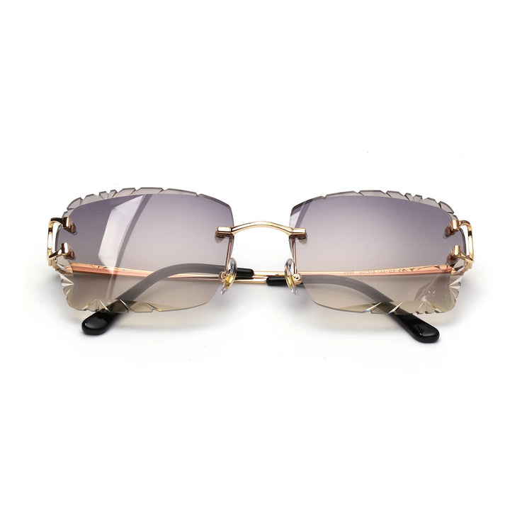 Ruiao Luxury high quality rimless diamond cut nylon lens UV400 Sunglasses fashion square metal legs glasses for men women