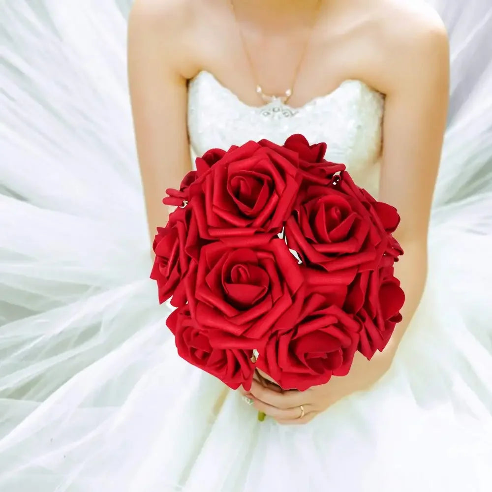 Realistic Artificial Red Roses with Stems