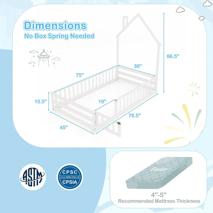 Twin House Floor Bed Wood