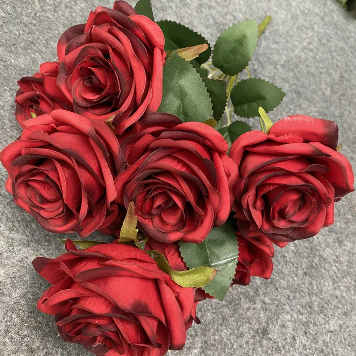 9-Head Artificial Rose Bouquet Decor