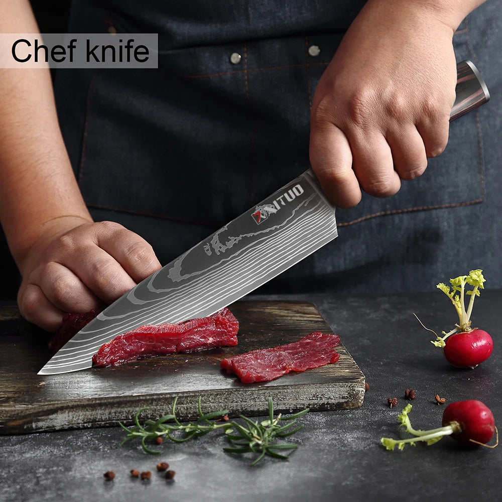 XITUO Professional Damascus Laser Pattern Chef Knife High-Quality Kitchen Knife, Sharp Slicing Cleaver, Boning & Utility Knife