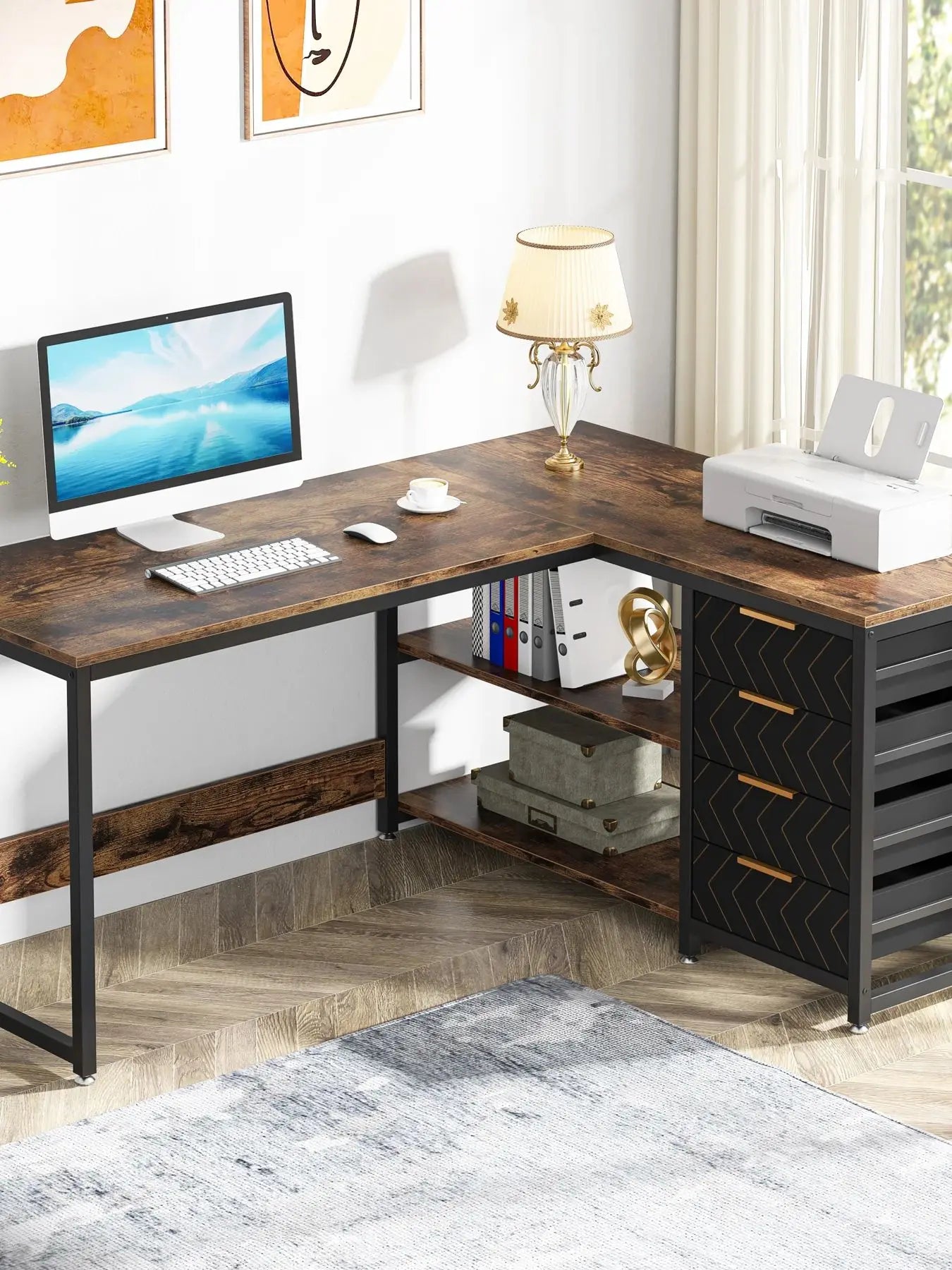Tribesigns 59" L-Shaped Desk with Storage