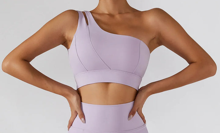 Sexy Women's Sports One Shoulder Bra Gym Push Up Workout Underwear High Strength Support Running Fitness Bra Vest