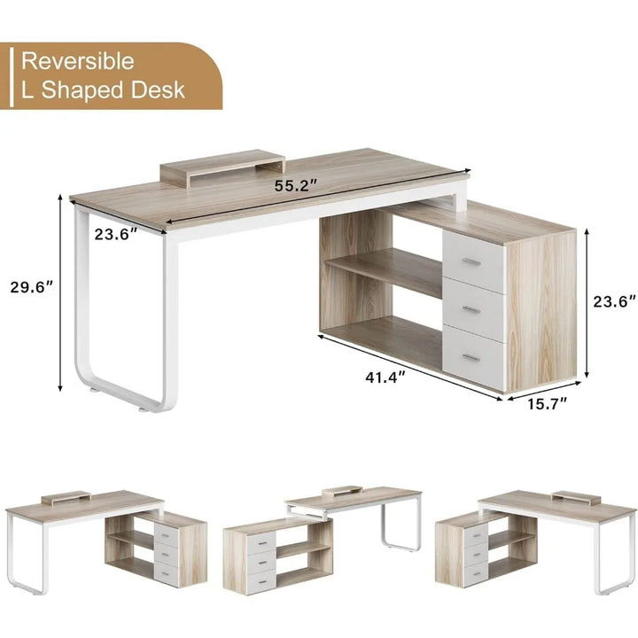 L-Shaped Office Desk with Drawers