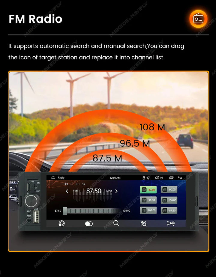 NaviFly 6.86'' 1Din Car Radio Multimedia Player MP5 FM Radio Wireless/Wired Carplay Android Auto Car Stereo 1 din 1280*480