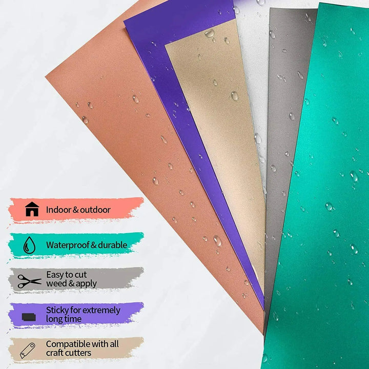 9pcs HTVRONT 30X30cm Matte Metallic Permanent Adhesive Vinyl Bundle Sheets Sticky Craft Sticker Film for Cricut DIY Decor