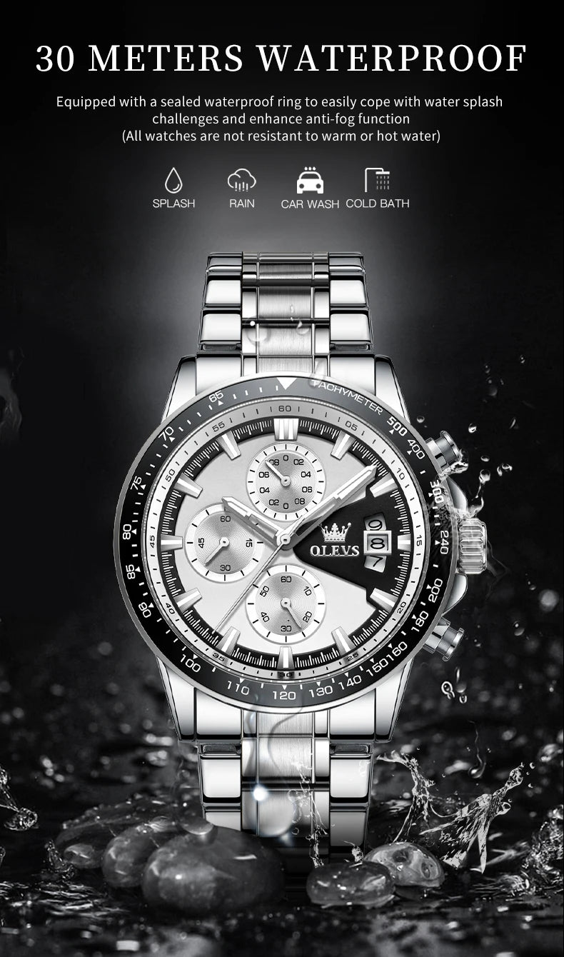 OLEVS Top Brand Men's Watches Casual Fashion Original Wristwatch Chronograph Waterproof Stainless Steel Luminous Date 2023 New
