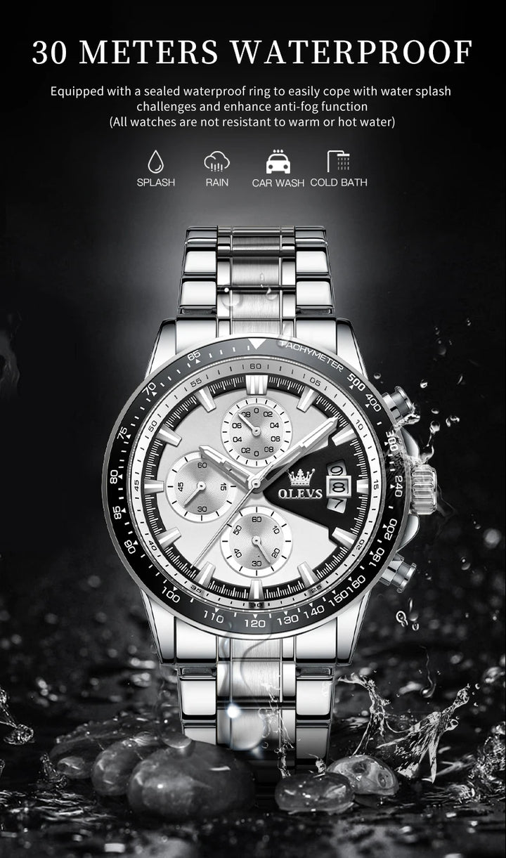 OLEVS Top Brand Men's Watches Casual Fashion Original Wristwatch Chronograph Waterproof Stainless Steel Luminous Date 2023 New