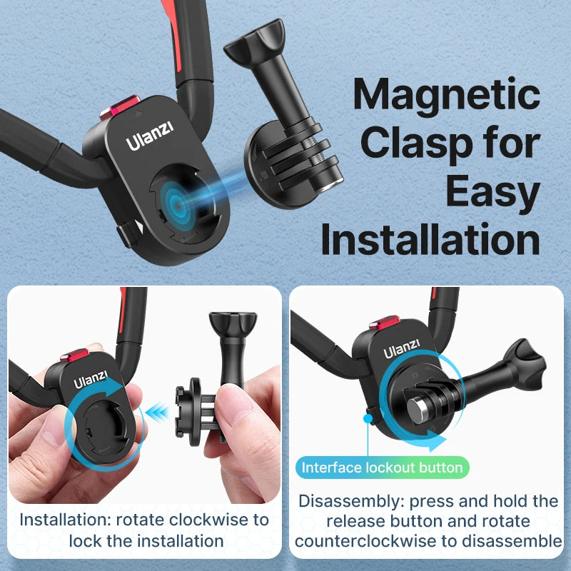 Ulanzi Go-Quick II Magnetic Silicone Neck Holder Mount For GoPro Hero 13 12 11 10 9 8 Insta360 DJI Osmo Action Camera Accessorie