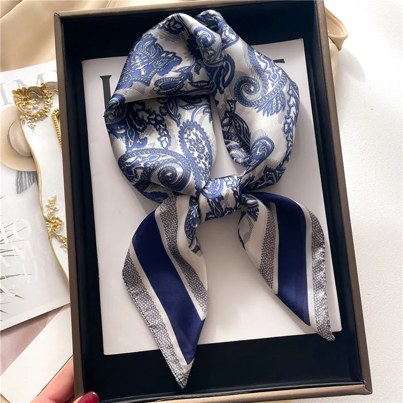 Luxury Women's Soft Satin Hair Scarves Fashion Square Printed Headscarf 70cm Professional Accessories Designer Scarf Headband