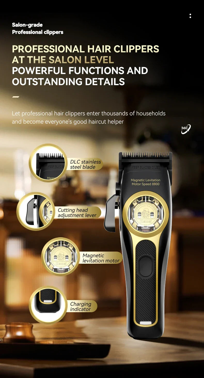 Kemei Professional Hair Clipper Magnetic Levitation Motor 8800 Rpm Charging Base Hair Clipper Men's Hair Clipper KM-2373