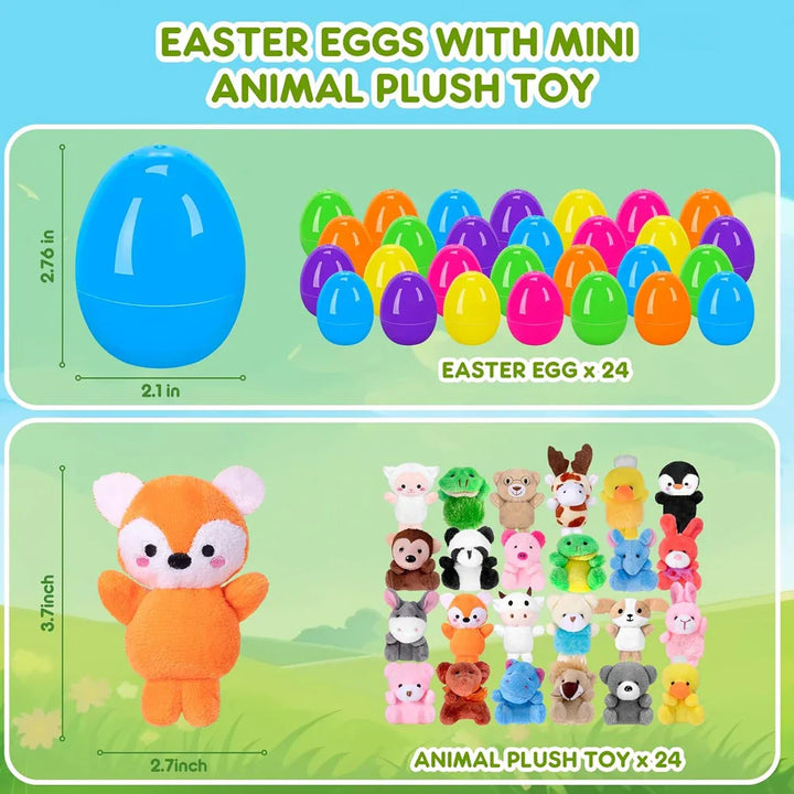 24 Pack Prefilled Easter Eggs Mini Plush Animal Toys Surprise Easter Eggs Kids Easter Egg Hunt Game Party Favors Birthday Gifts
