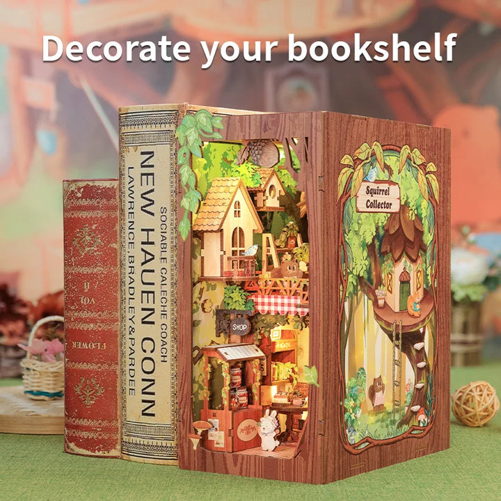 CUTEBEE Bookstore Book Nook with Light DIY Miniature Wooden Dollhouse for Decor Gift Bookshelf Insert Kit 3D Puzzle