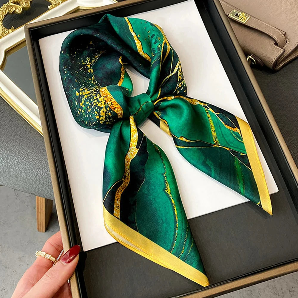 Luxury Women's Soft Satin Hair Scarves Fashion Square Printed Headscarf 70cm Professional Accessories Designer Scarf Headband