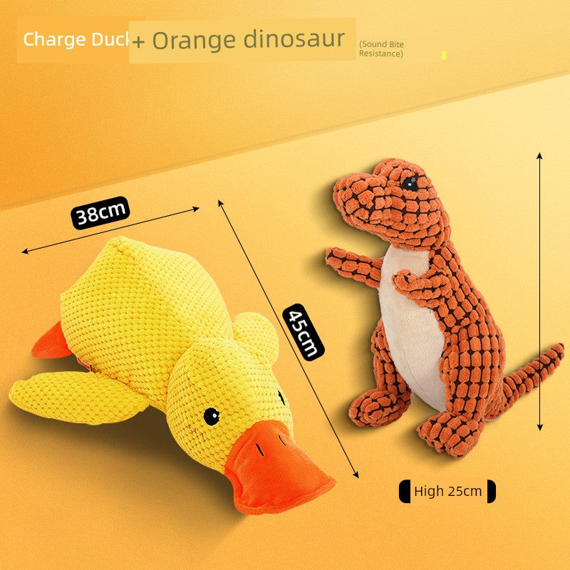 Large Dog Self-Hi Corgi Consumes Small Yellow Duck Dogs