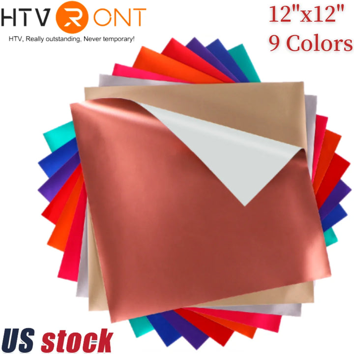 9pcs HTVRONT 30X30cm Matte Metallic Permanent Adhesive Vinyl Bundle Sheets Sticky Craft Sticker Film for Cricut DIY Decor