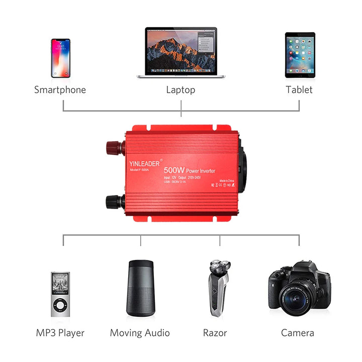 500W DC 12V To AC 110V 220V 50Hz 60Hz Car Power Inverter Automatic Transformer Adapter Dual USB EU US Universal Socket Converter