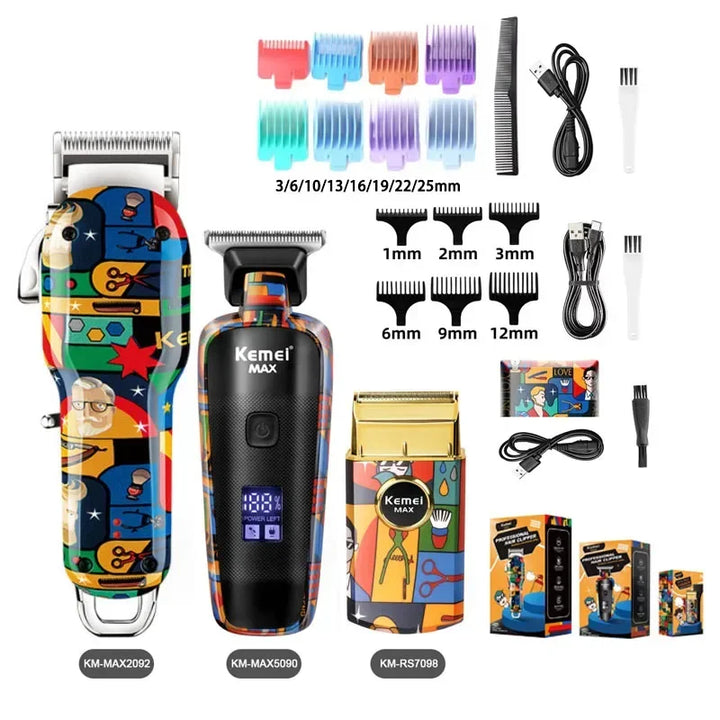 Kemei Hair Clipper Rechargeable Graffiti Pattern Electric Professional Barber Trimmer Man Shaver KM-MAX2092 KM-MAX5090 KM-RS7098