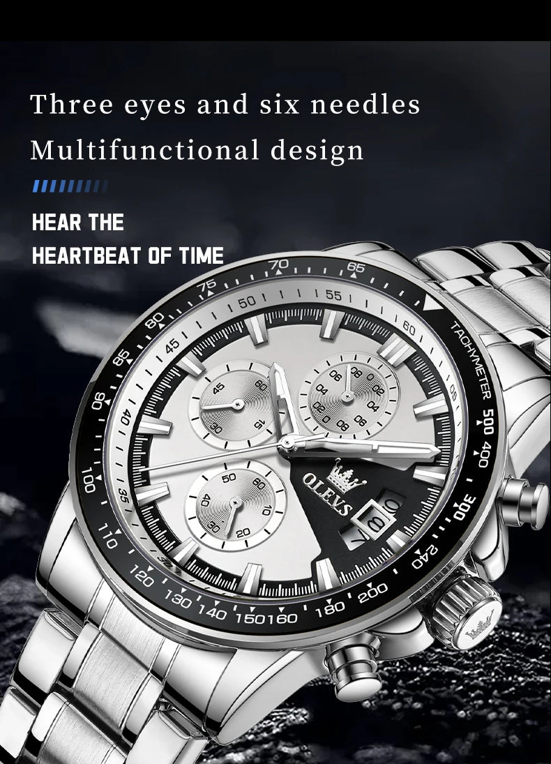 OLEVS Top Brand Men's Watches Casual Fashion Original Wristwatch Chronograph Waterproof Stainless Steel Luminous Date 2023 New