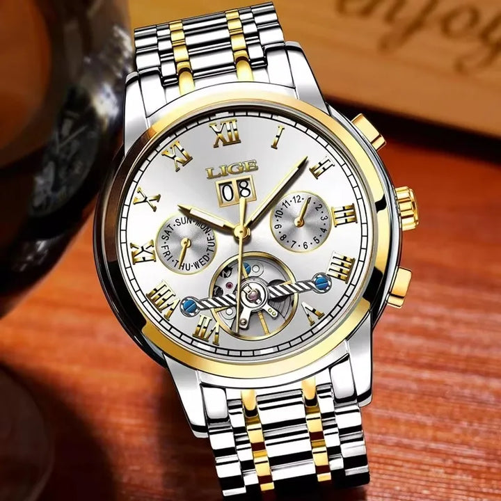 LIGE Fashion Men's Mechanical WristWatches Business Waterproof Tourbillon Watch Men Top Brand Luxury Automatic Watches For Men