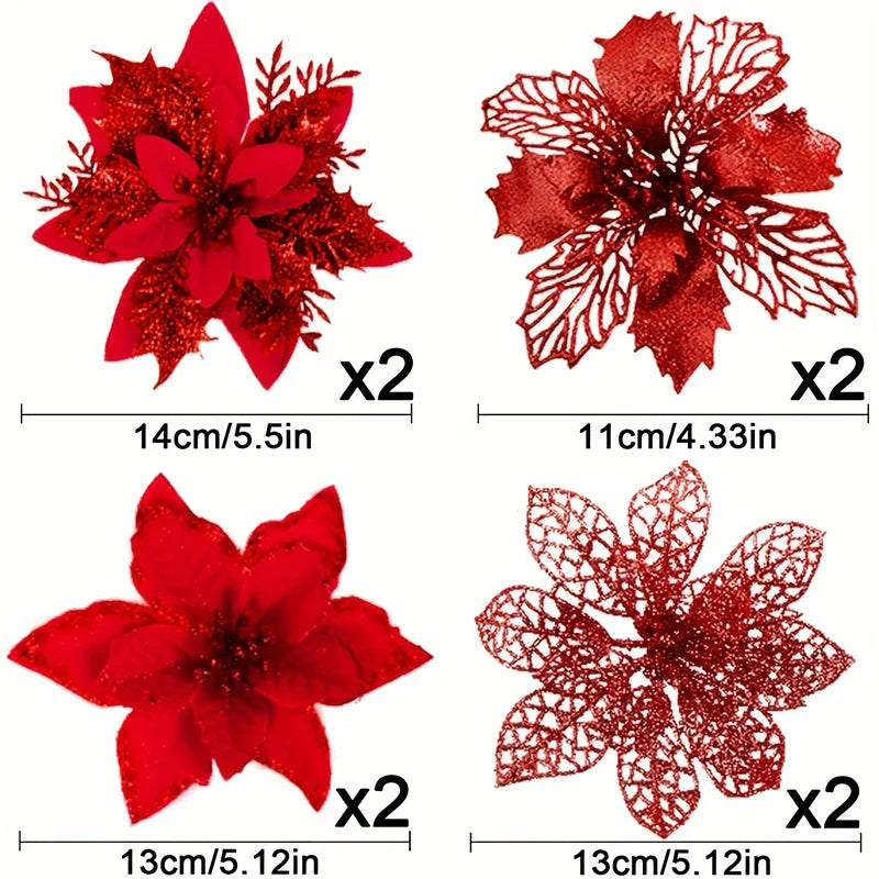 Glitter Artificial Christmas Flowers Set