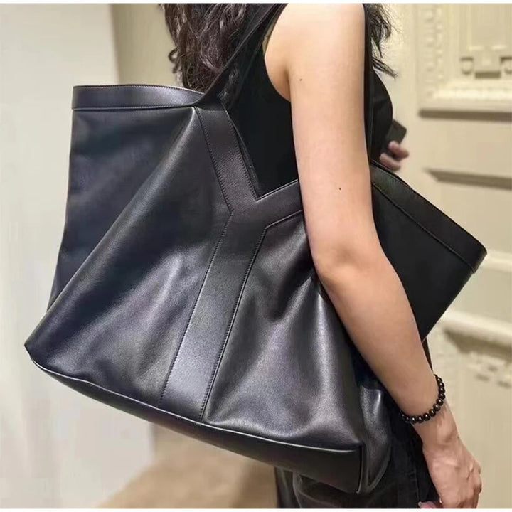 Soft Luxury Y Letter Women Shoulder Bag New Genuine Leather Fashion Large Capacity Tote Bag High-end Casual Commuting Brand Bag