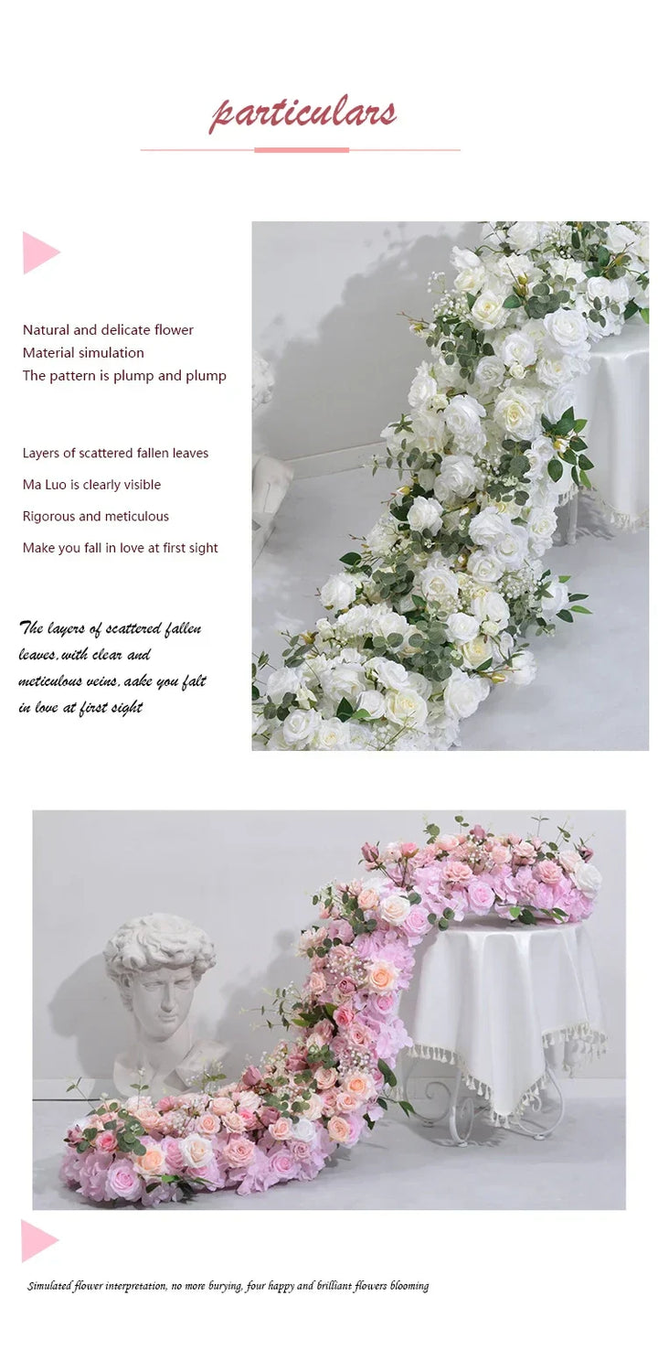 Artificial Runner Flower Row Wedding Arrangement Decoration Floral Backdrop Props Table Flower Runner Event Party Floral Decor