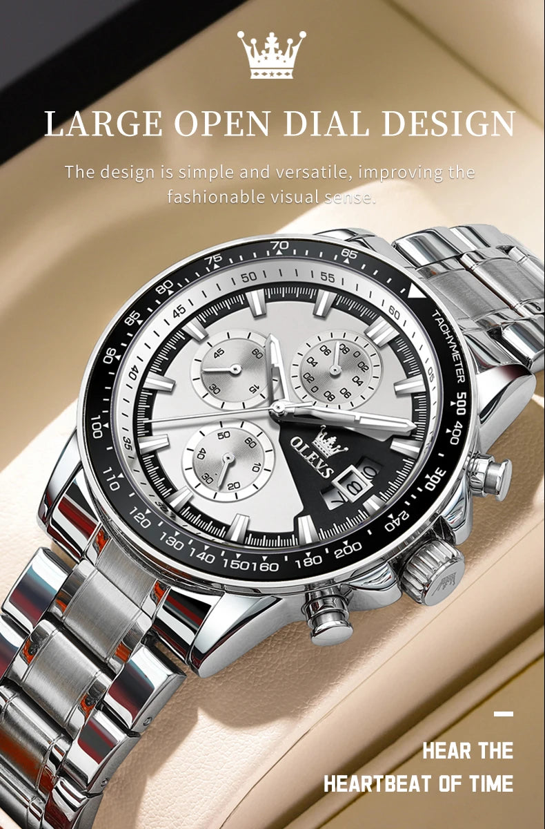 OLEVS Top Brand Men's Watches Casual Fashion Original Wristwatch Chronograph Waterproof Stainless Steel Luminous Date 2023 New