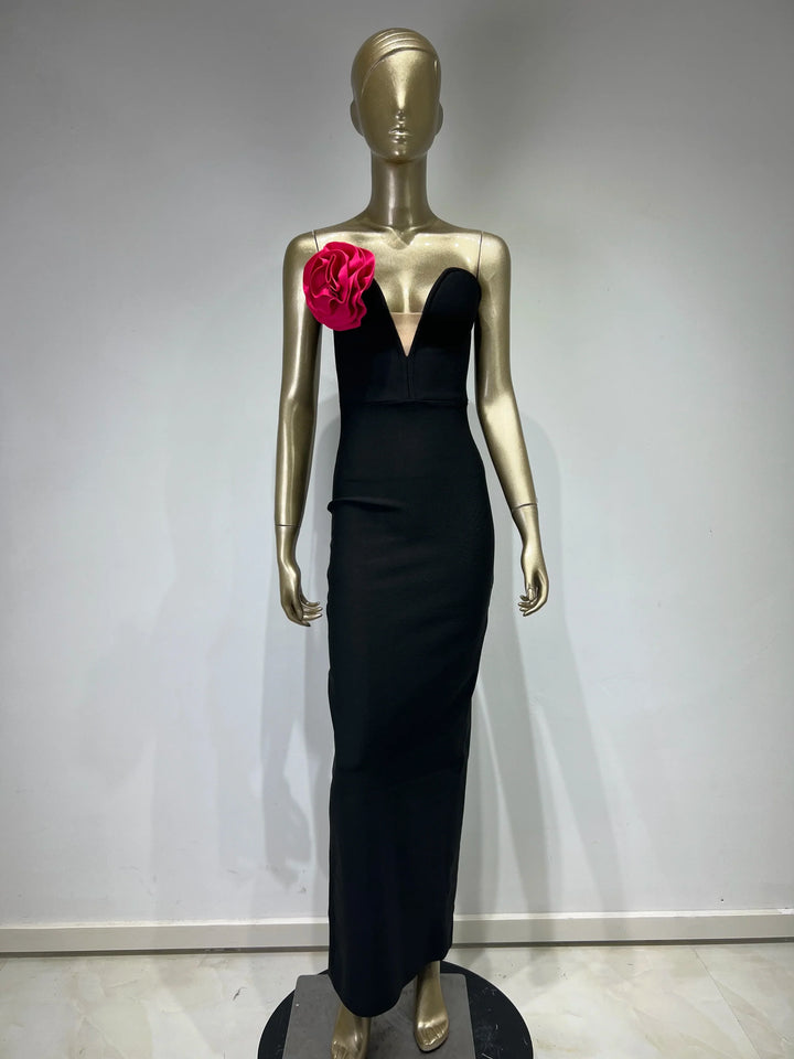 Celebrity Women Summer Sexy Strapless Backless Flower Patchwork Maxi Long Bandage Dress 2024 Elegant Evening Club Party Dress