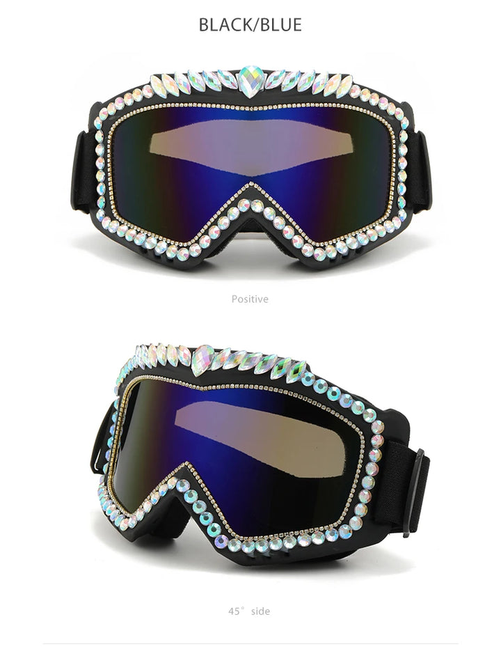 Steampunk Oversized Diamond Ski Sunglasses Goggle Women Men Snowing Sport Sun Glasses Luxury Rhinestone Eyeglasses De Sol Hombre