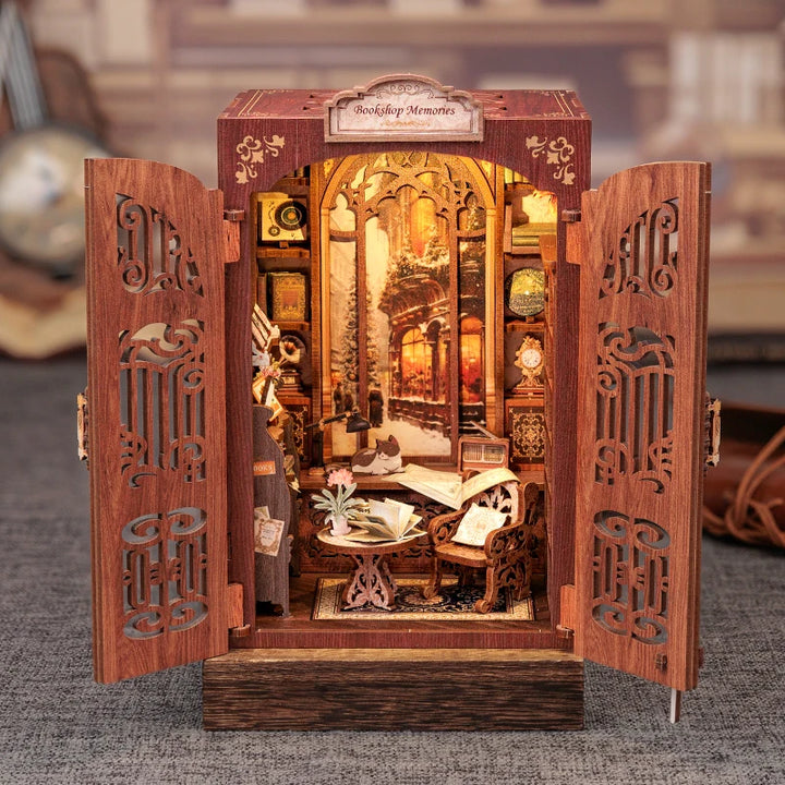 CUTEBEE Bookstore Book Nook with Light DIY Miniature Wooden Dollhouse for Decor Gift Bookshelf Insert Kit 3D Puzzle