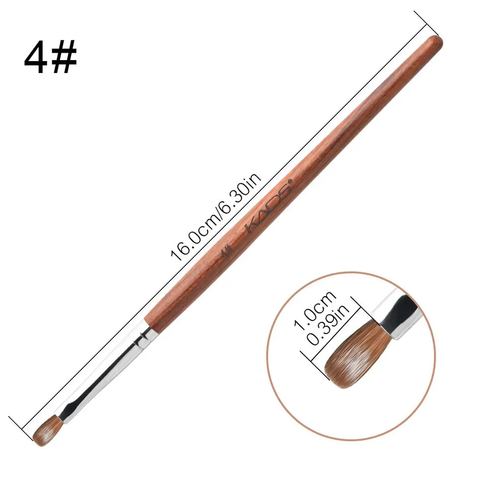 KADS Acrylic Nail Brush Crimped Kolinsky Sable UV Nail Art Gel Extension Brush Manicure Brush Flat Round Red Wood Nail Brush