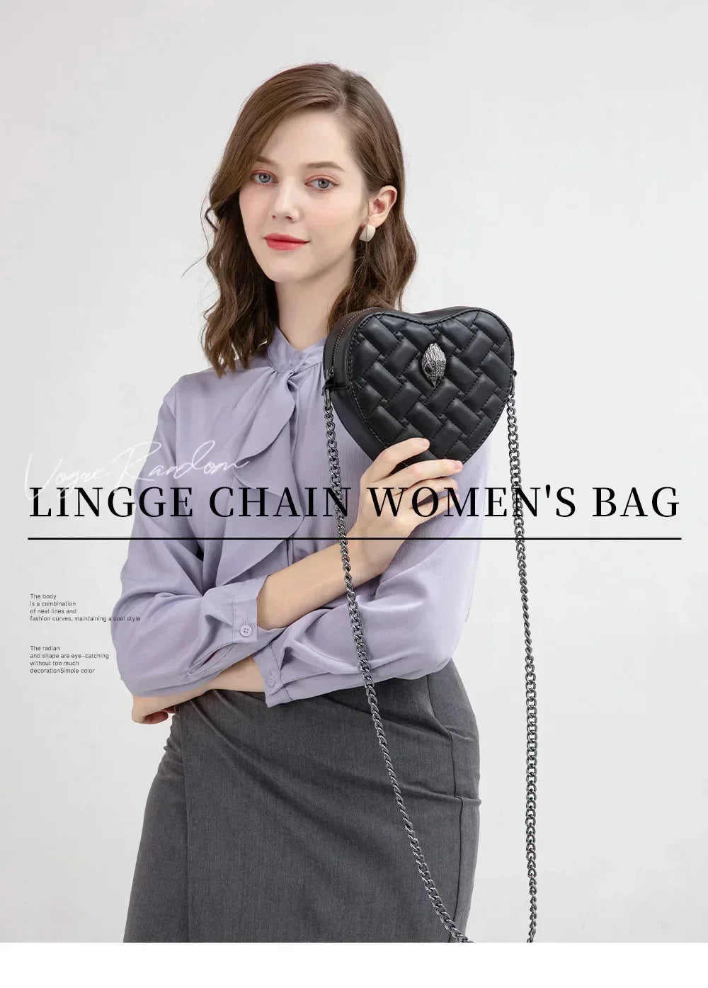 2024 Women's Heart-Shaped Herringbone Crossbody Bag with Eagle and Bird Head Shoulder Bag Chain Purse