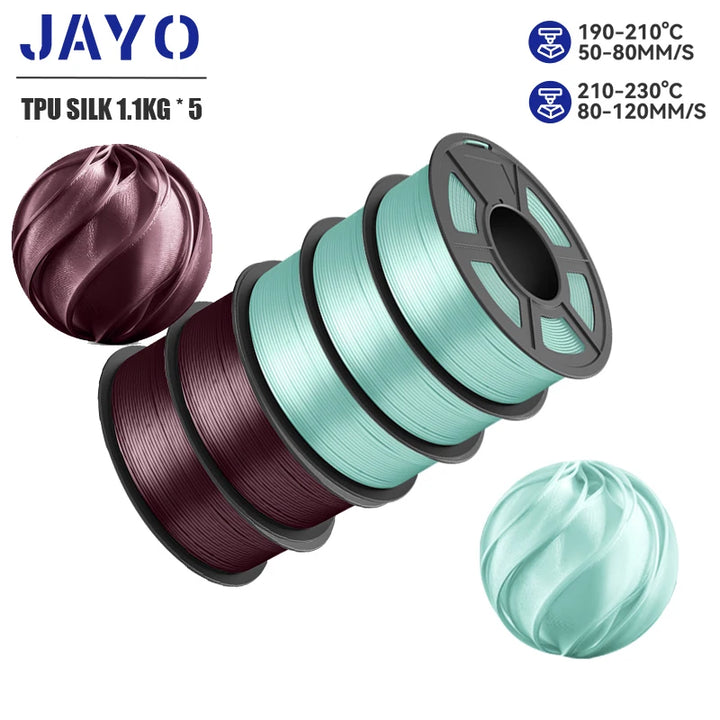 JAYO 5Rolls JAYO TPU SILK 98A 3D Filament Flexible 1.75mm+/-0.02mm 3D Printer SILK Texture Smooth High Quality New Fast Shipping