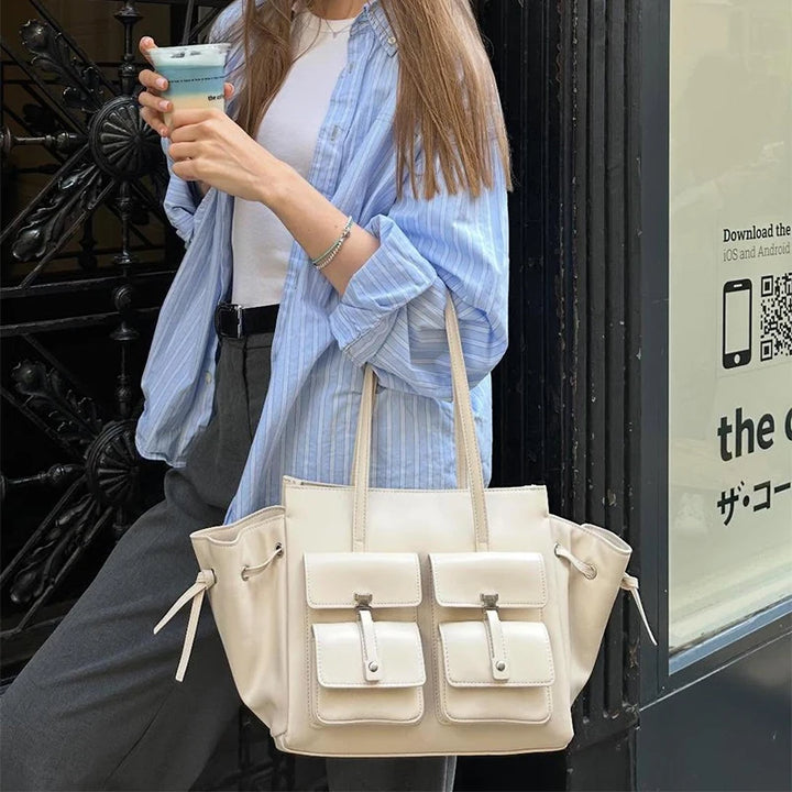 Luxury Brand Silver Buckle Fashion Genuine Leather Handbag New Large Capacity Tote Bag Designer Women's Commuter Shoulder Bag