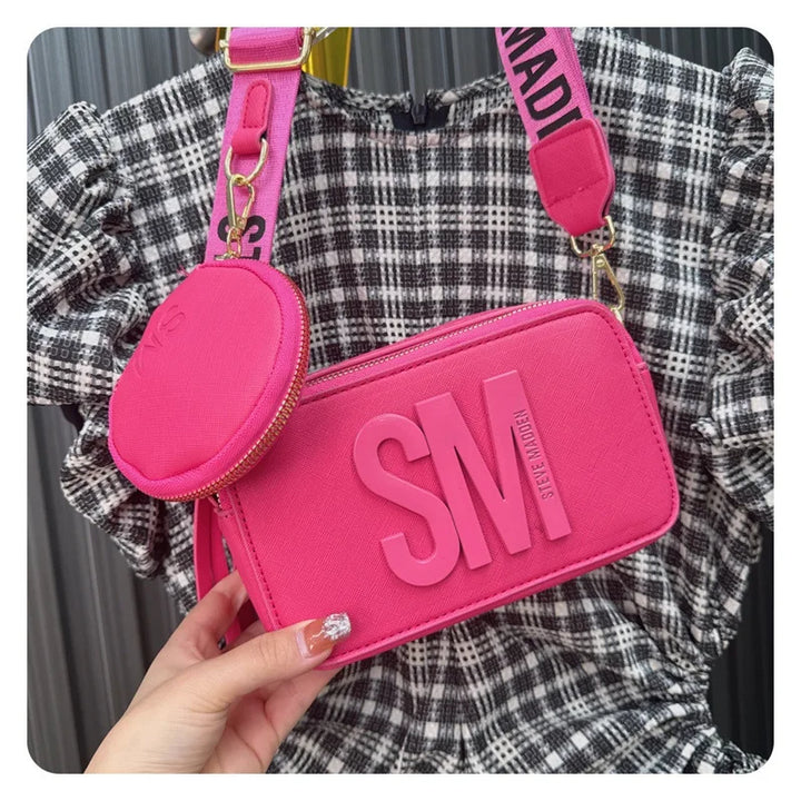 2024 Spring/Summer New Fashion Camera Bag with Wide Shoulder Strap, Lettering, Small Square Bag, Crossbody Bag