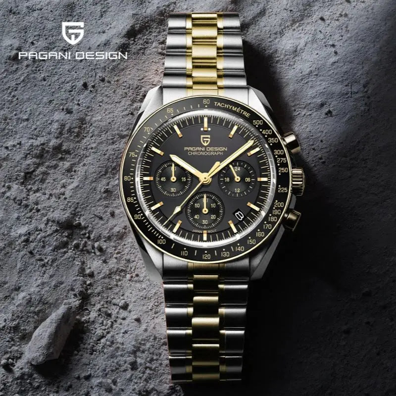PAGANI DESIGN 2025 Silver Gold Moon Luxury Quartz Watches Men Sport Chronograph Sapphire Crystal Stainless steel Watch For Men
